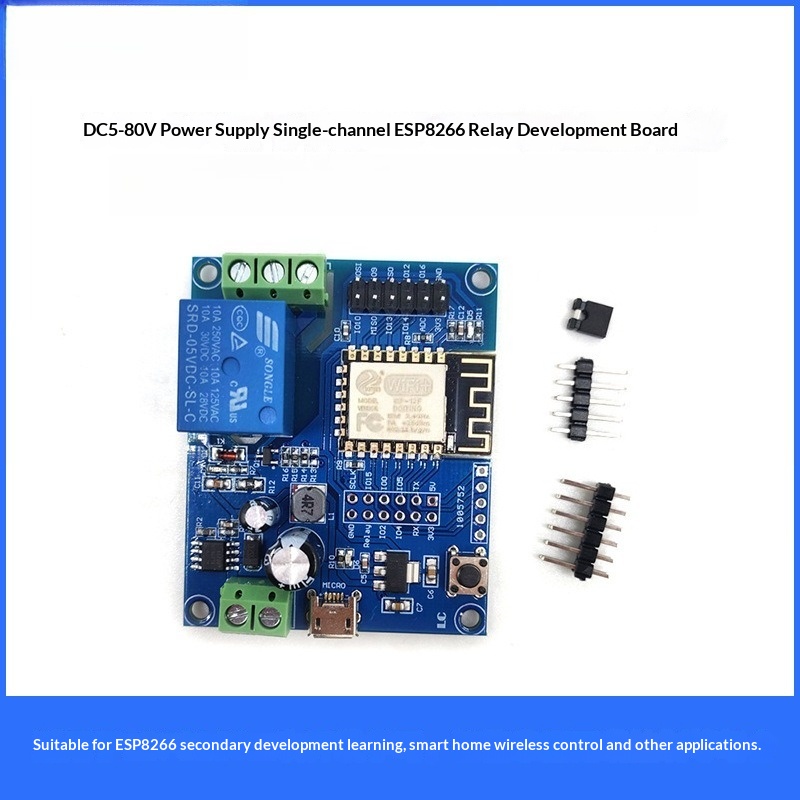 Relay 8 Channel Board - ESP8266 Wi-Fi対応シングルチャンネルリレーモジュール。8～80V DCまたは5V USB電源に対応。4MBフラッシュメモリ、UART GPIO、Arduino開発ボード。